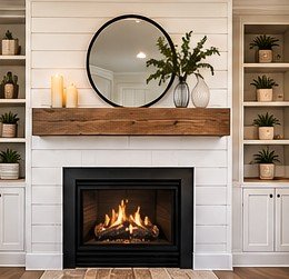 Shiplap Fireplace & Wood Mantel
